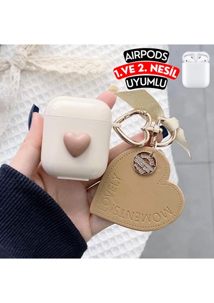 Airpods 1. ve 2. Nesil Uyumlu Kalpli Koruyucu Kılıf, Darbeye Dayanıklı Kopçalı Silikon Kılıf