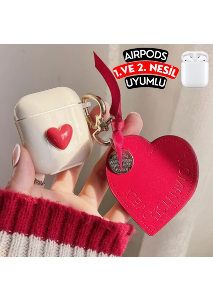 Airpods 1. ve 2. Nesil Uyumlu Kalpli Koruyucu Kılıf, Darbeye Dayanıklı Kopçalı Silikon Kılıf