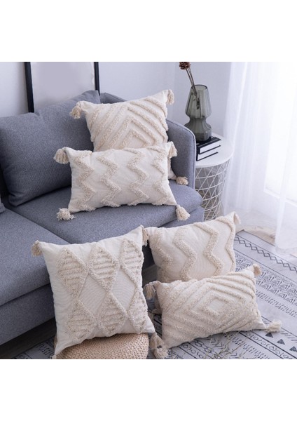 Yumuşak Katı Atma Yastığı Kapak Püskülleri Saçak Boho Yastık (Yurt Dışından)