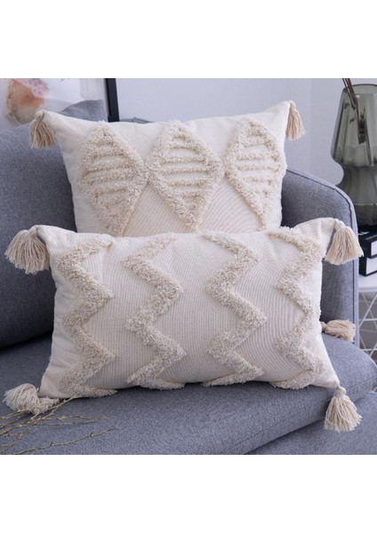 Yumuşak Katı Atma Yastığı Kapak Püskülleri Saçak Boho Yastık (Yurt Dışından)