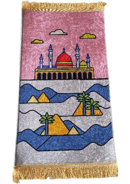 Çocuk Dua Mat Yastıklı Ibadet Halı Taşınabilir Yatak Odası Dekoru Eid Hediye Pembe (Yurt Dışından) modelleri