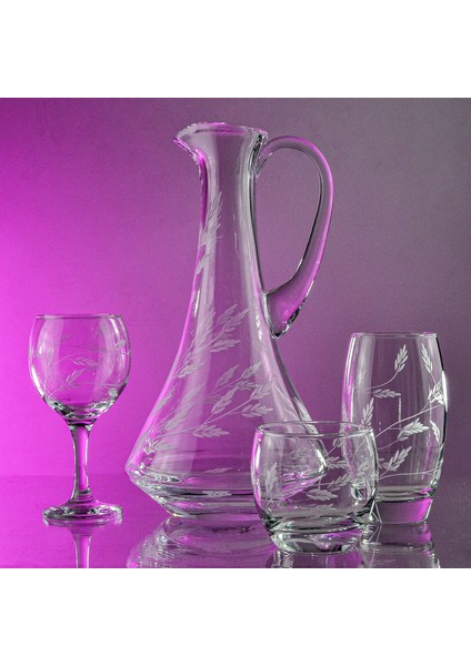 Pudgy 19 Parça 6 Kişilik Bardak Çeyiz Seti Dik Karaflı Sürgün Desenli