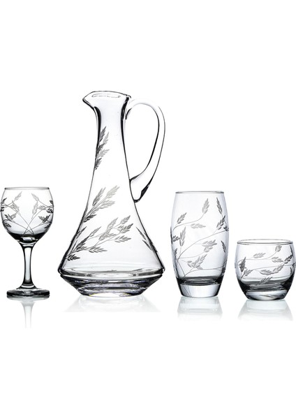 Pudgy 19 Parça 6 Kişilik Bardak Çeyiz Seti Dik Karaflı Sürgün Desenli fiyatları