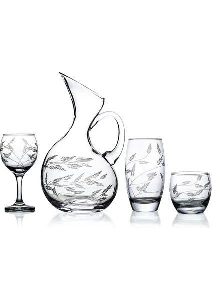 Pudgy 19 Parça Bardak Çeyiz Seti Ördek Karaflı Sürgün Desenli