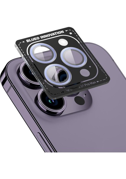 BLUEO iPhone 14 Pro / 14 Pro Max Original Metal Frame Mor Kamera Lens Camı Koruyucu - Çerçeve