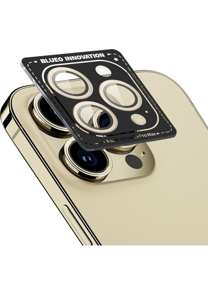 BLUEO iPhone 13 Pro / 13 Pro Max Original Metal Frame Gold Kamera Lens Camı Koruyucu - Çerçeve