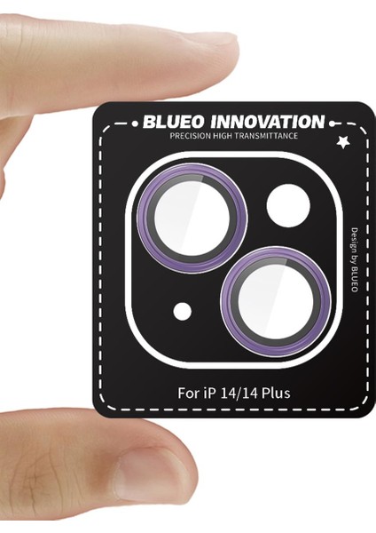 BLUEO iPhone 14 / 14 Plus Original Metal Frame Mor Kamera Lens Camı Koruyucu - Çerçeve