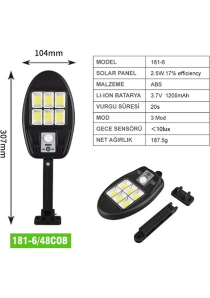 CL-182-6 Solar Güneş Enerjili Sokak Lambası Bahçe Armatürü Aydınlatması 3 Modlu 29CMX11.8CM modelleri