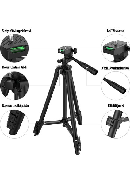 3120 TELEFON ve Fotoğraf Makinesi Için Tripod (Siyah)