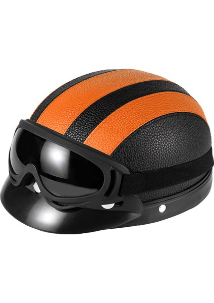 Elektrikli Araç Motosiklet Retro Kask Harley Pu Kemer Gözlük Eşarp Erkekler ve Kadınlar Sürme Güneşlik Dört Mevsim Güvenlik Koruması Yarım Kask (Yurt Dışından)