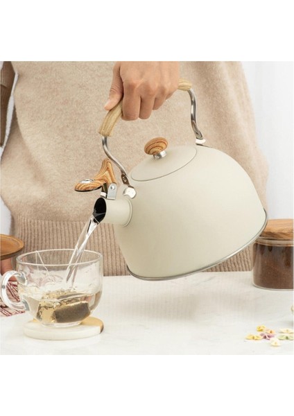 F Fityle Paslanmaz Çelik Ahşap Saplı Çaydanlık - Beyaz (Yurt Dışından) fiyatları