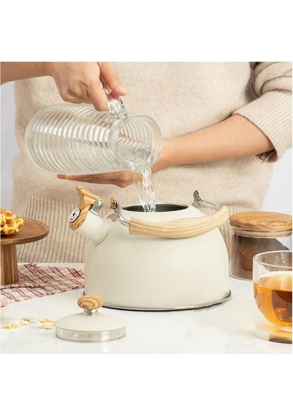 F Fityle Paslanmaz Çelik Ahşap Saplı Çaydanlık - Beyaz (Yurt Dışından) fırsatları