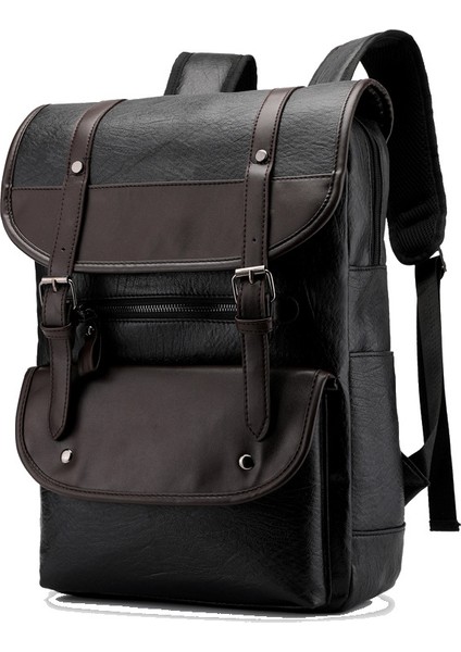 Sırt Çantası Erkek Trendy Retro Erkek Iş Bilgisayarı Sırt Çantası Seyahat Büyük Kapasiteli Su Geçirmez Deri Sırt Çantası (Yurt Dışından)