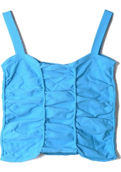 Turkuaz Büzgülü Kare Yaka Triko Atlet SWA4641TUR