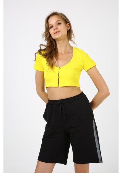 Düğmeli Crop T-Shirt (B21-5025)