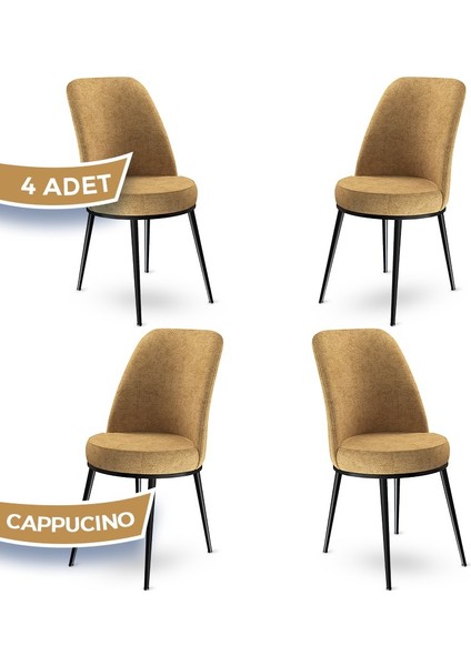 Concept Dexa Serisi Üst Kalite Mutfak Sandalyesi Metal Siyah Iskeletli 4 Adet Sandalye