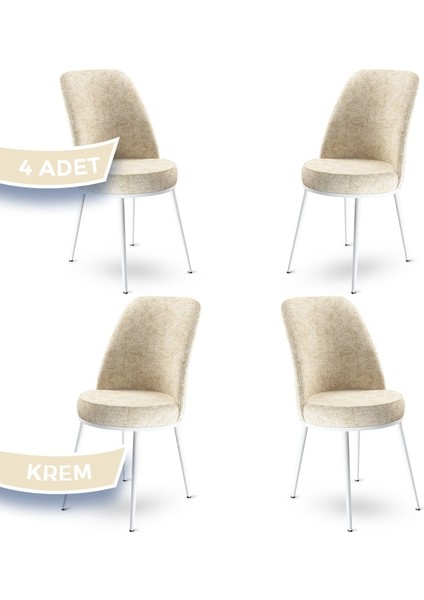 Concept Dexa Serisi Üst Kalite Mutfak Sandalyesi Metal Beyaz Iskeletli 4 Adet Sandalye
