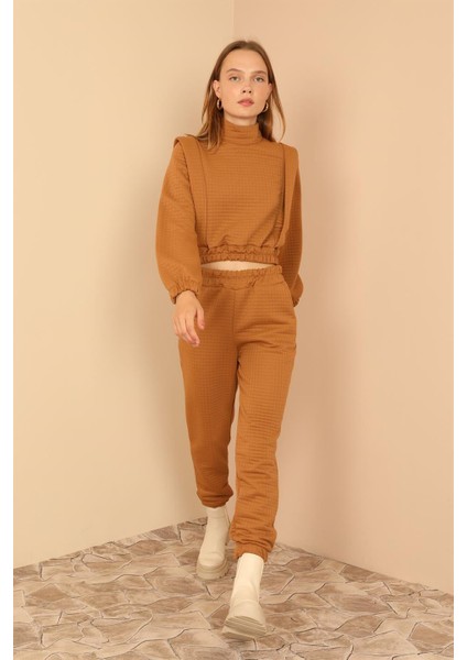 Kapitone Kumaş Boğazlı Yaka Omuz Detaylı Kadın Takım-Camel fırsatları