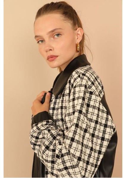 Tüvit Kumaş Gömlek Yaka Basen Boy Çizgili Kadın Ceket-Ekru fiyatları