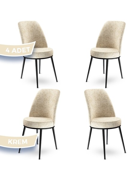 Concept Dexa Serisi Üst Kalite Mutfak Sandalyesi Metal Siyah Iskeletli 4 Adet Sandalye