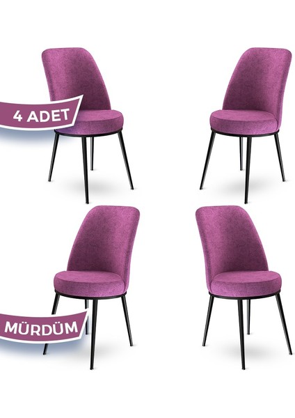 Concept Dexa Serisi Üst Kalite Mutfak Sandalyesi Metal Siyah Iskeletli 4 Adet Sandalye