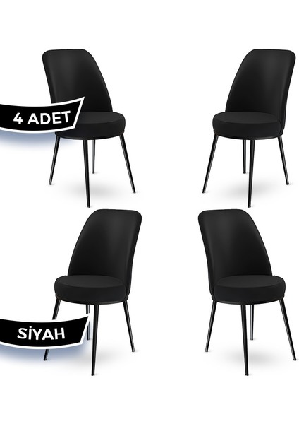 Concept Dexa Serisi Üst Kalite Mutfak Sandalyesi Metal Siyah Iskeletli 4 Adet Sandalye