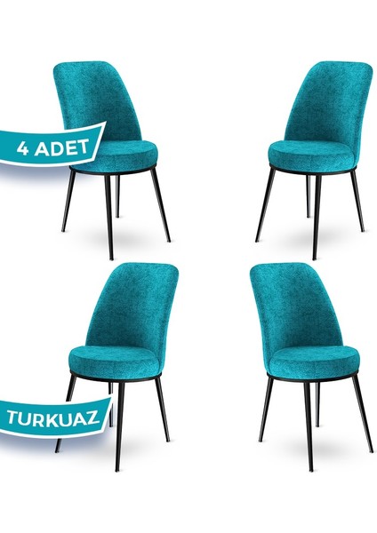 Concept Dexa Serisi Üst Kalite Mutfak Sandalyesi Metal Siyah Iskeletli 4 Adet Sandalye