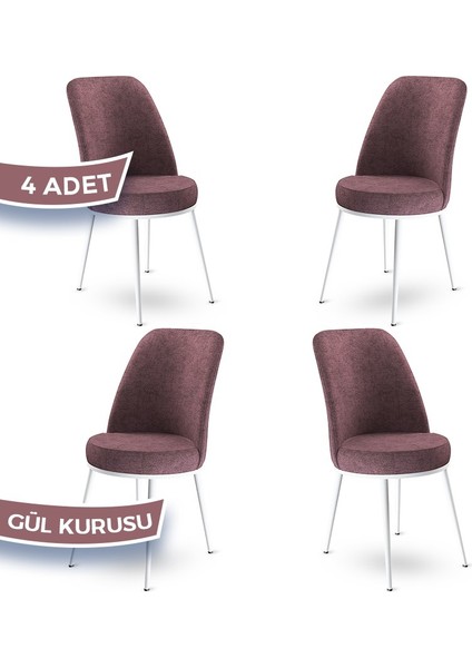 Concept Dexa Serisi Üst Kalite Mutfak Sandalyesi Metal Beyaz Iskeletli 4 Adet Sandalye