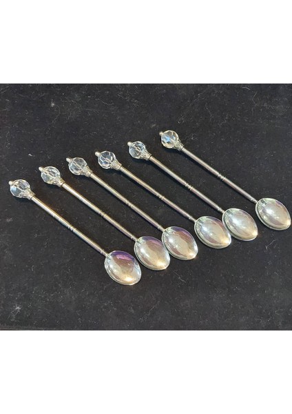 6'lı Beyaz Taşlı Gümüş Renk Metal Çay Kaşığı