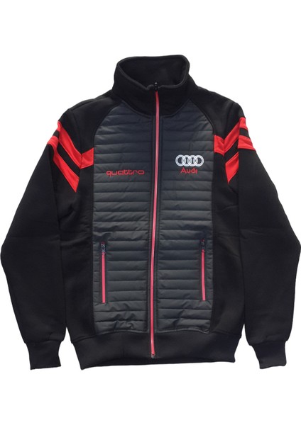 Erkek Siyah Önü Şişme Model Cepli Fermuarlı Hakim Yakalı Bomber Sweat Ceket Ecfh-Audş