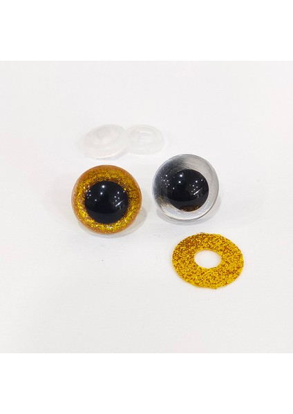 Amigurumi Vidalı Renkli Simli Göz - Gold - 20 mm - 10 Adet (5 Çift) Kilitli Göz