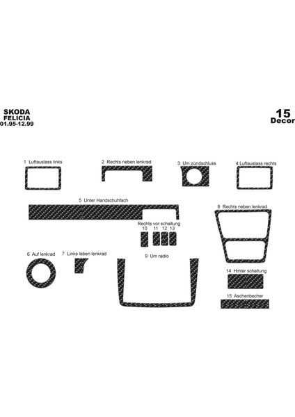 Meriç® Skoda Felicia Ön Torpido Kaplama Maun 15 Parça 1995-1999