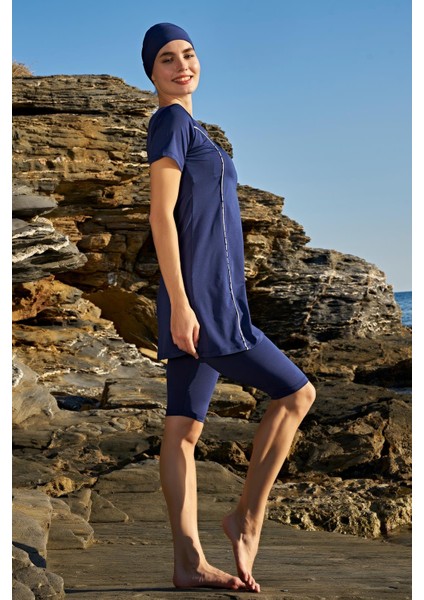 Kadın Bayan Yarım Kol Biyeli Tesettür Lacivert Mayo 2C3T1N28-2 modelleri