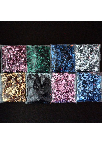 Süsleme Pulu Ortası Delik Glitter Takı ve Tekstil Dikilebilir 3 mm Süsleme Pulu 15 Gram x 8 Renk 120 Gram