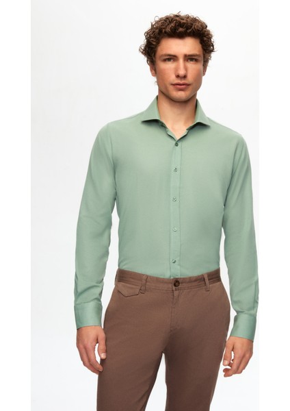 Slim Fit Yeşil İtalyan Yaka Gömlek 2HF02ORT5185
