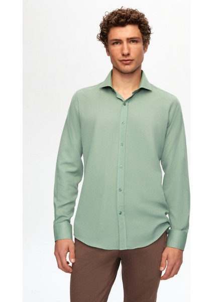 Slim Fit Yeşil İtalyan Yaka Gömlek 2HF02ORT5185