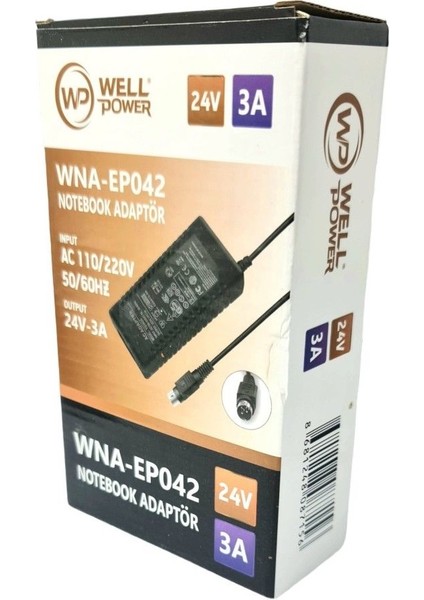 Well Power 24VOLT 3AMPER 60 Wat Adaptör 3pin 24V-3A Notebook Adaptör