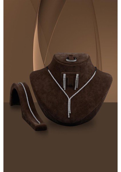 Karis Kadın Zirkon Taşlı Gümüş Su Yolu Set - Kolye, Bileklik, Küpe, Yüzük