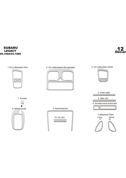 Meriç® Subaru Legacy Ön Torpido Kaplama Maun 12 Parça 1994-1999