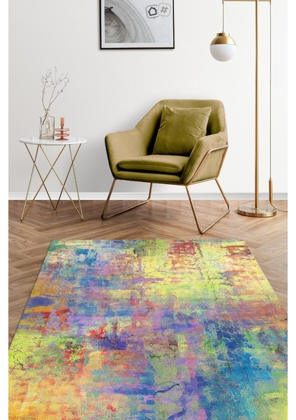 Pastel Sanatı Çok Renkli Mutfak Halısı Soyut Desenli Salon Halısı Modern Pastel Renkli Halı