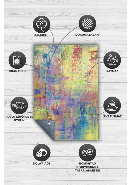 Pastel Sanatı Çok Renkli Mutfak Halısı Soyut Desenli Salon Halısı Modern Pastel Renkli Halı fırsatları