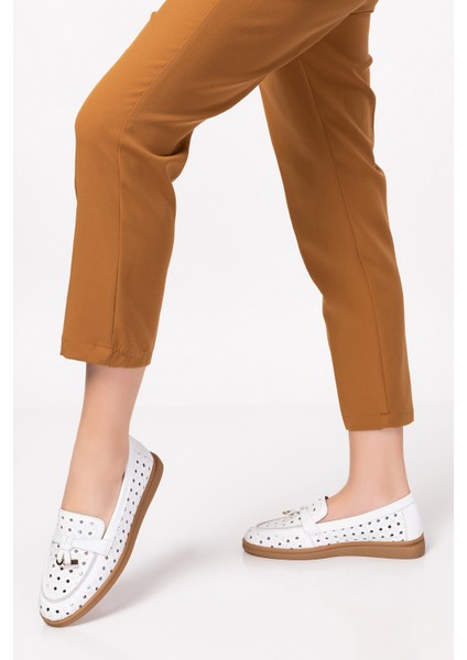 Kadın Beyaz Hakiki Deri Loafer Ayakkabı modelleri