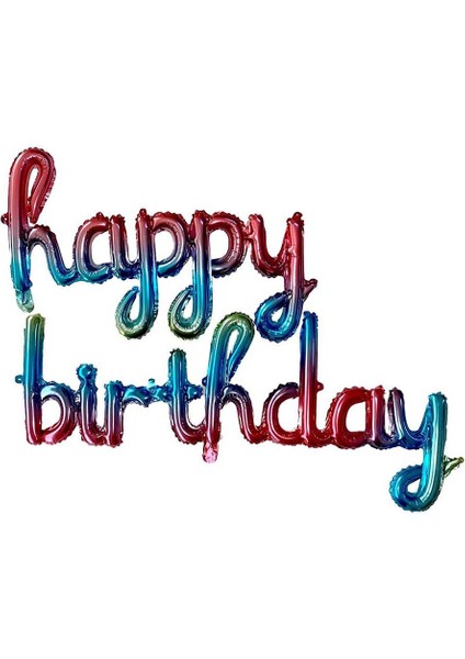 Happy Birthday Folyo Balon Gökkuşağı Renkli El Yazısı Folyo Parti Balonu