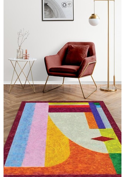 Geometrik Kadın Çok Renkli Halı Minimal Salon Halı Tasarım Mutfak Halısı Soft Tasarım Halı