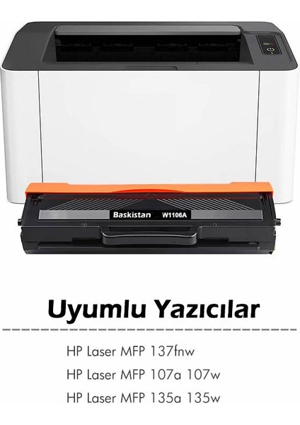 Hp Laser Mfp 137FNW 106A W1106A Siyah Toner Muadil Çipsiz