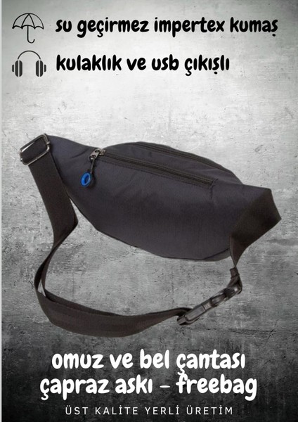 Kulaklık ve USB Çıkışlı, Su Geçirmez Omuz ve Bel Çantası, Çapraz Askılı Freebag modelleri