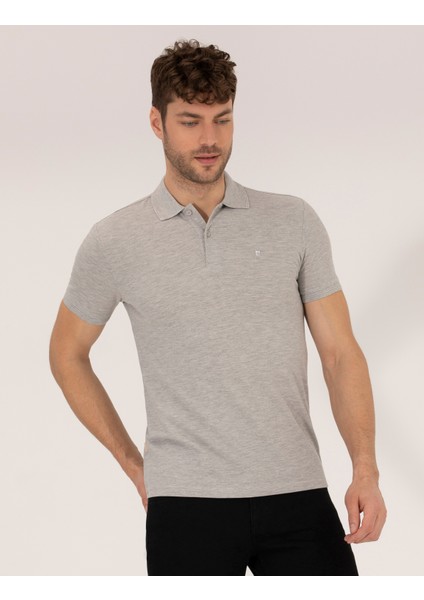 Erkek Açık Gri Melanj Slim Fit Polo Yaka Basic Tişört 50269606-VR091