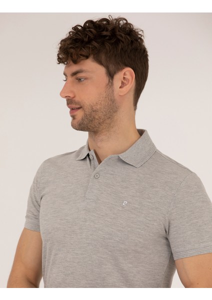 Erkek Açık Gri Melanj Slim Fit Polo Yaka Basic Tişört 50269606-VR091