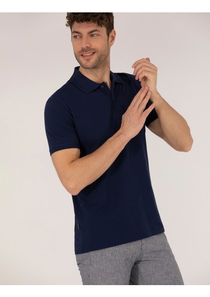 Pierre Cardin Erkek Lacivert Regular Fit Polo Yaka Basic Tişört 50269604-VR033