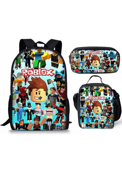 Roblox 3D Baskılı Okul Çantası Sırt Çantası Üç Parçalı Set (Yurt Dışından)